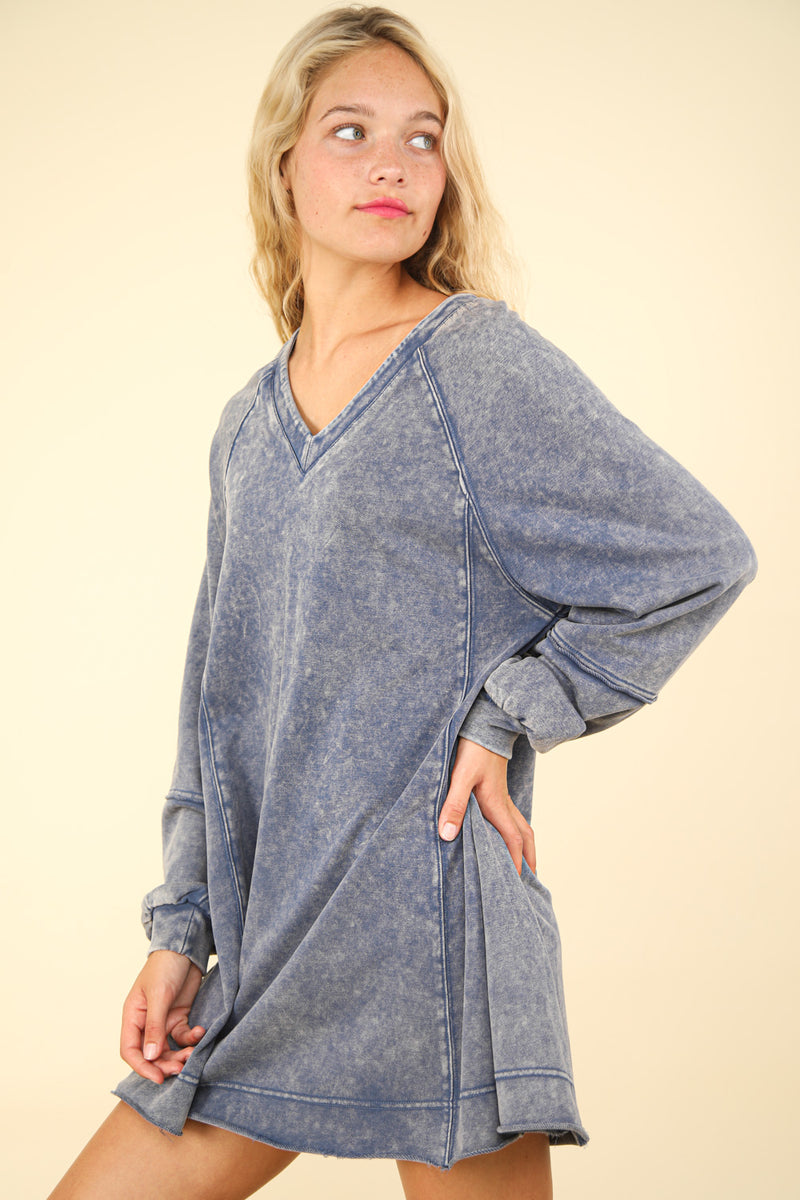 Mineral Washed Oversized A-Line Mini Dress in Denim