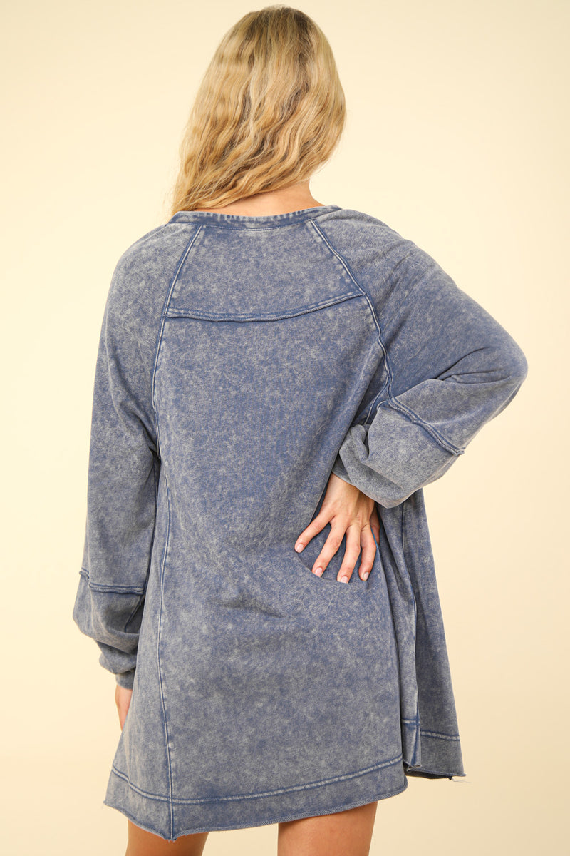 Mineral Washed Oversized A-Line Mini Dress in Denim