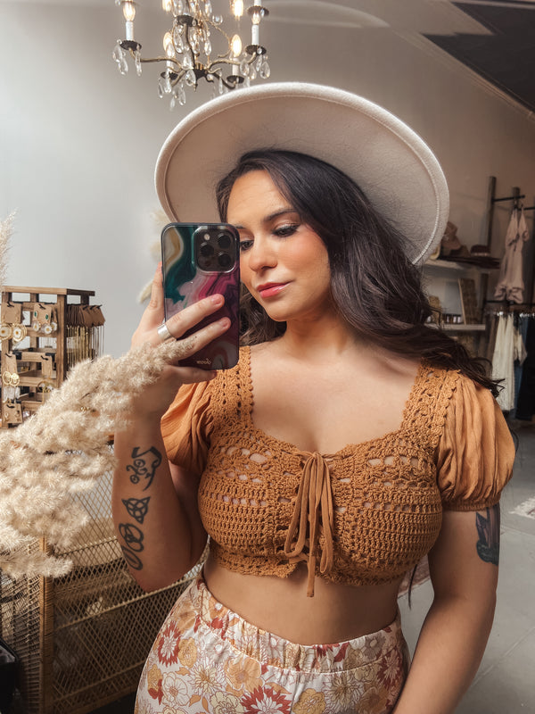 Bailey Crochet Crop Top in Ginger - Final Sale