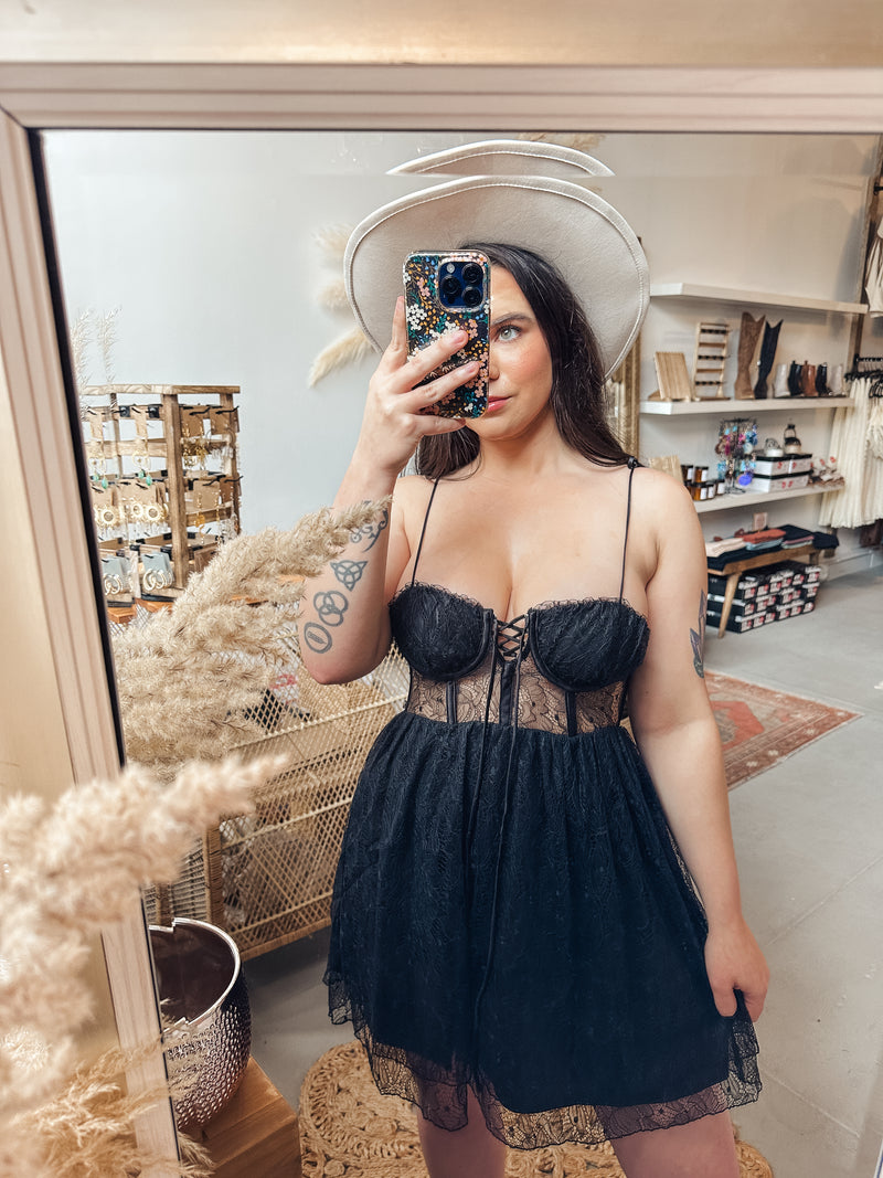 Sheer Lace Mini Corset Dress - Final Sale – DawnTayler Boutique