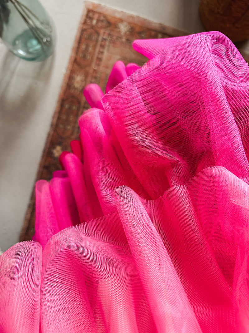 Pink-toned ombre tulle midi dress