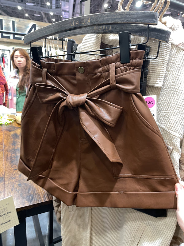 First Class Faux Leather Shorts in Brown - Final Sale
