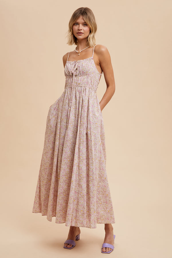 COTTON FLORAL SLEEVELESS MAXI DRESS in Dusty Peony- Final Sale