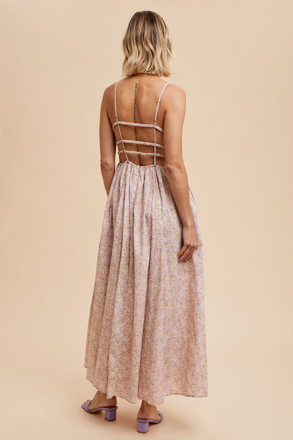 COTTON FLORAL SLEEVELESS MAXI DRESS in Dusty Peony- Final Sale