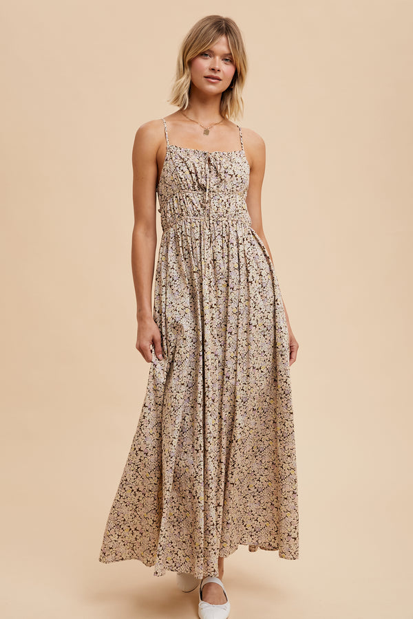 COTTON FLORAL SLEEVELESS MAXI DRESS in Coconut- Final Sale