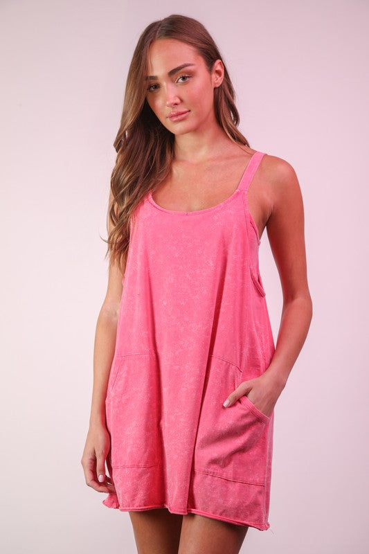 Mineral Washed Knit Mini Dress With Shorts Inside (Pink)