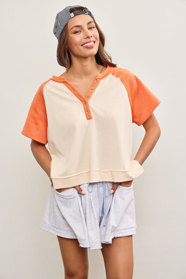 Side Slit Color Block Raglan Top