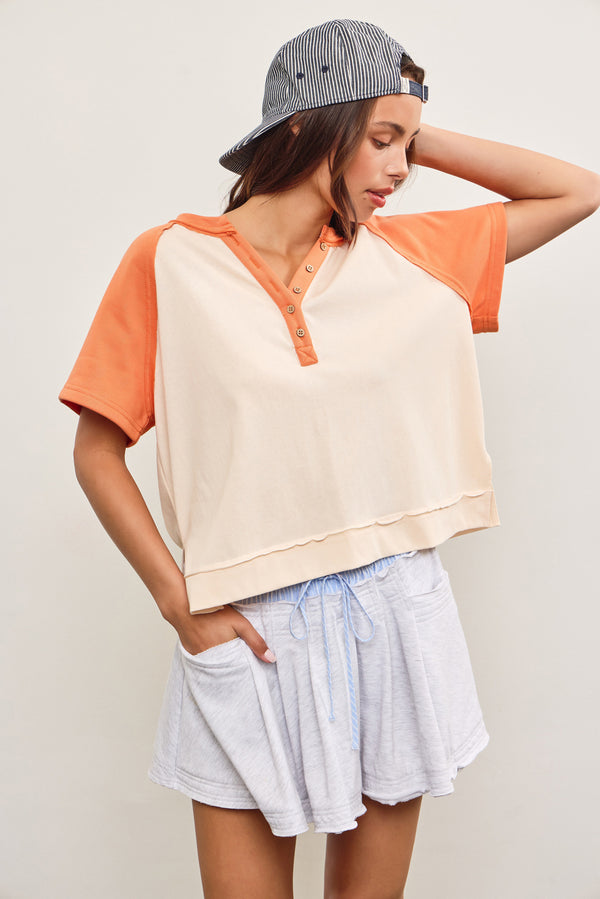 Side Slit Color Block Raglan Top