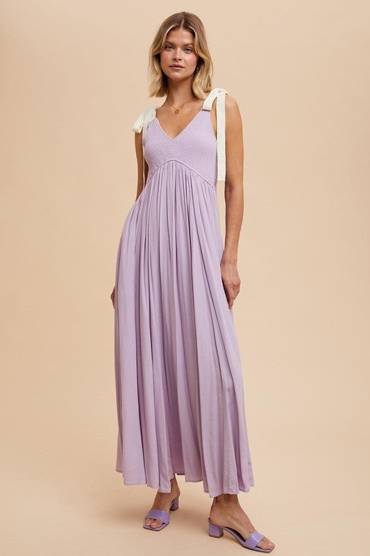 RIBBON STRAP MAXI DRESS in Lavender- Final Sale