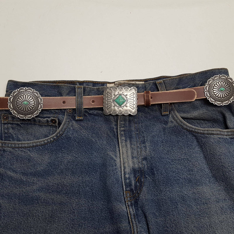 Western Genuine Distressed Leather belt Alternating Conchos - Comes (S-XL)