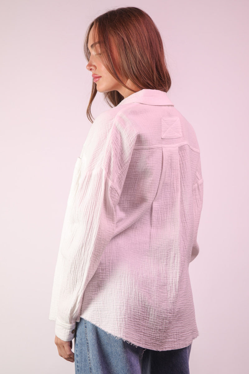Mineral Washed Gauze Button Down Shirt Top in White