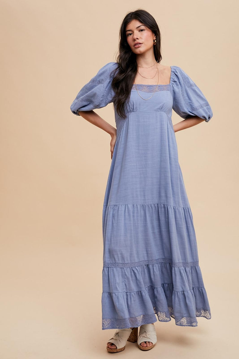 LACE INSET MAXI DRESS in Blue