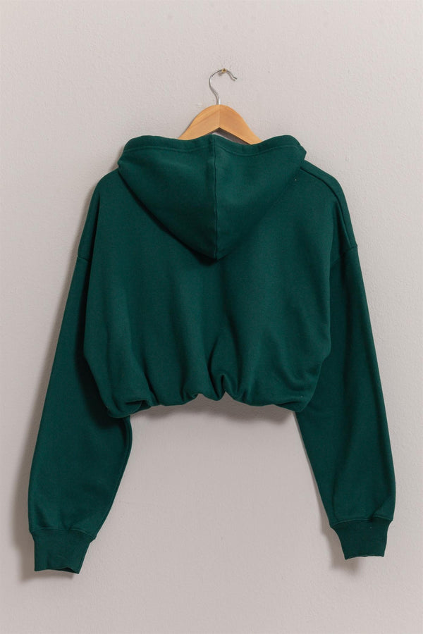 Bubble Hem Cropped Hoodie (Dark Green)