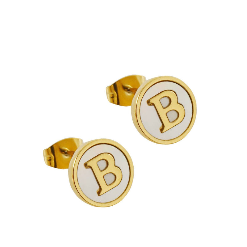 Shell Initial/Letter 18K Gold Plated Stainless Steel Ear Studs