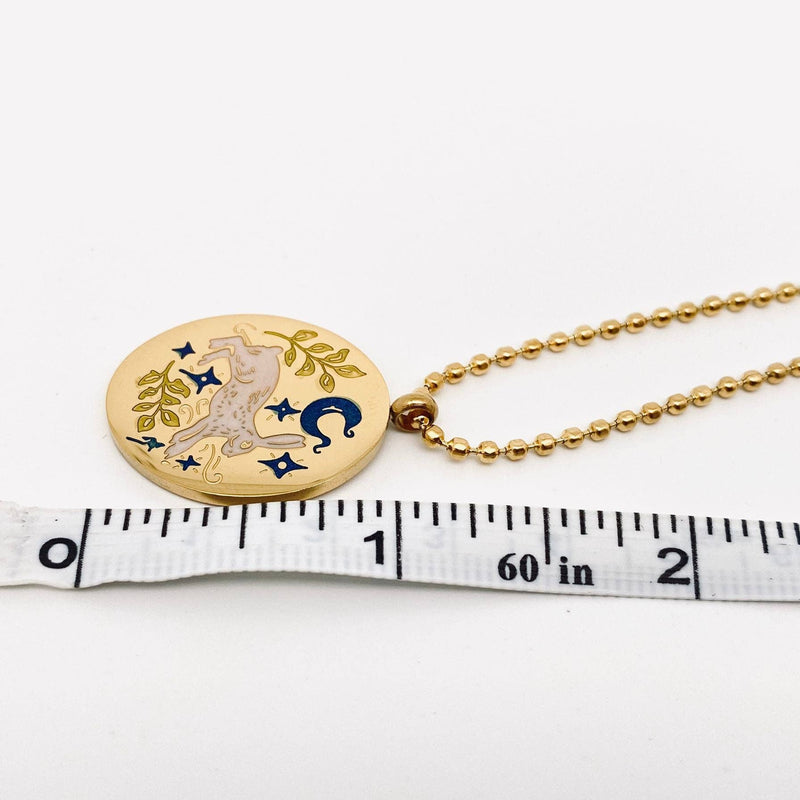 Painted Enamel Rabbit Oval 18K Gold Plated Pendant Necklace