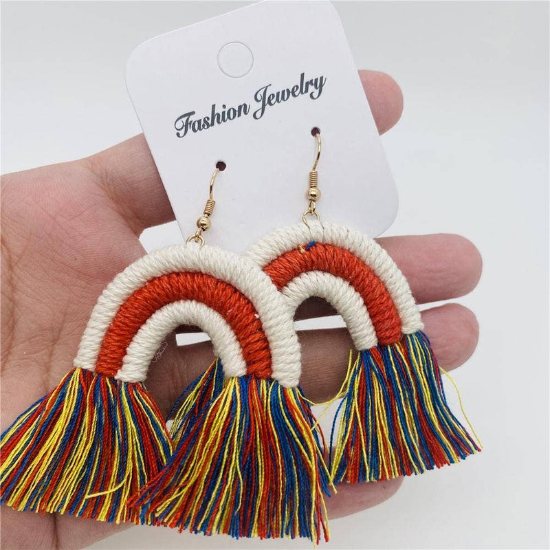 Rainbow Bohemian Fringed Earrings: Curry color