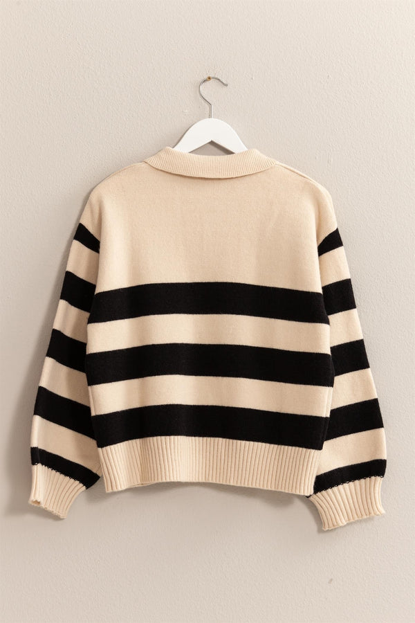 COLLARED STRIPE SWEATER