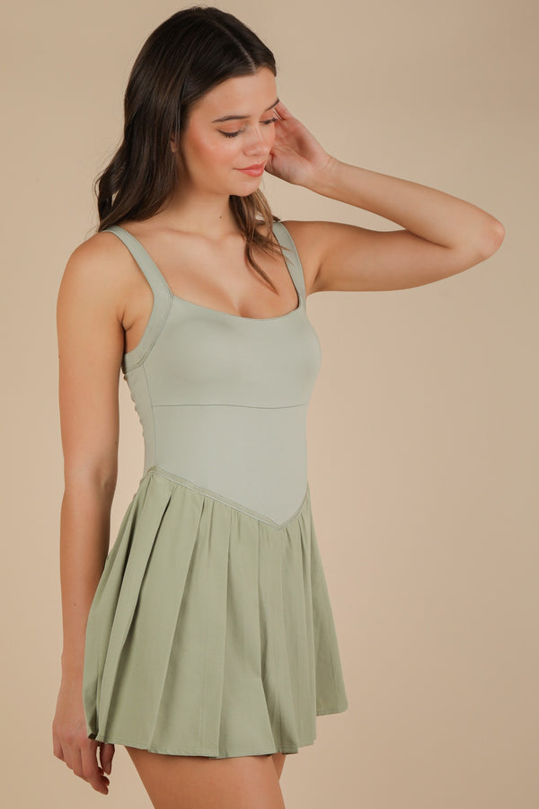 Pleated Skirt Activewear Dress in Sage