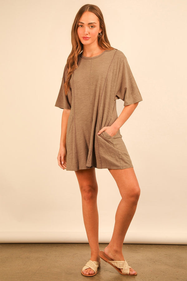 Mineral Washed Oversized Knit Comfy Romper in Mocha