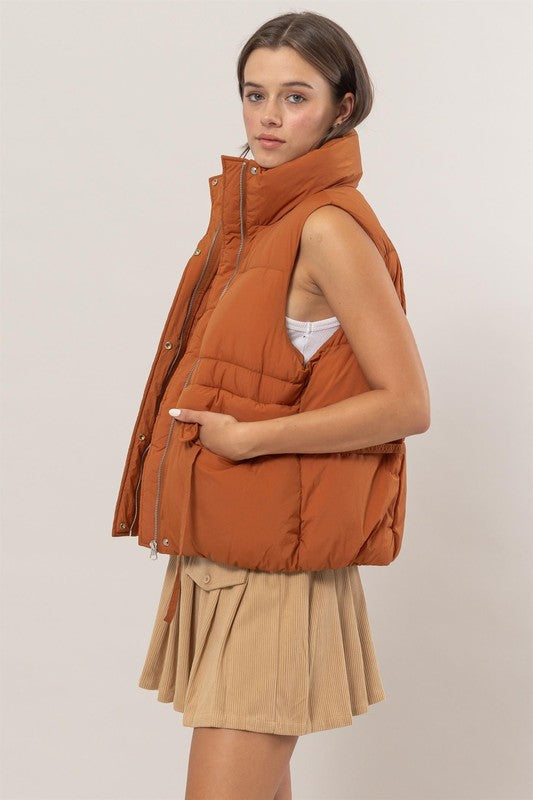 Placket Puffer Vest (Camel)