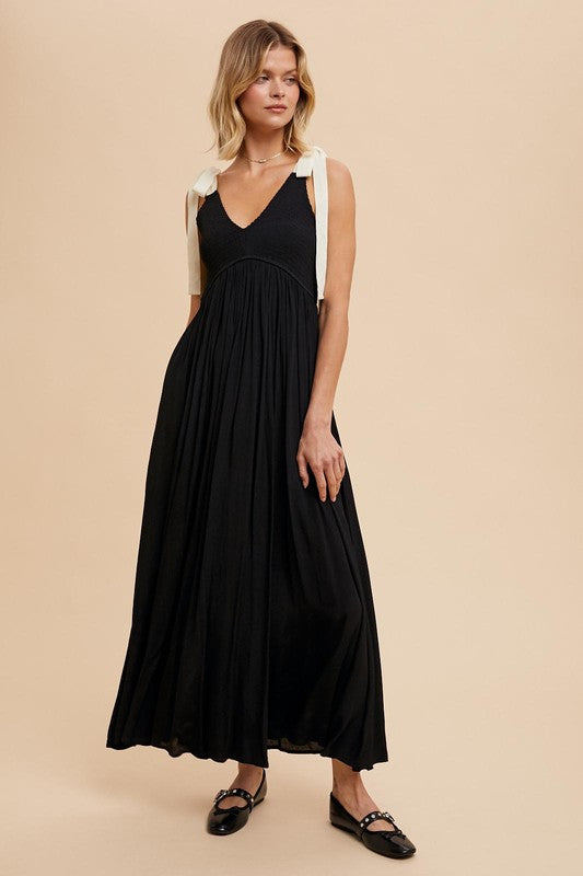 RIBBON STRAP MAXI DRESS in Black- Final Sale