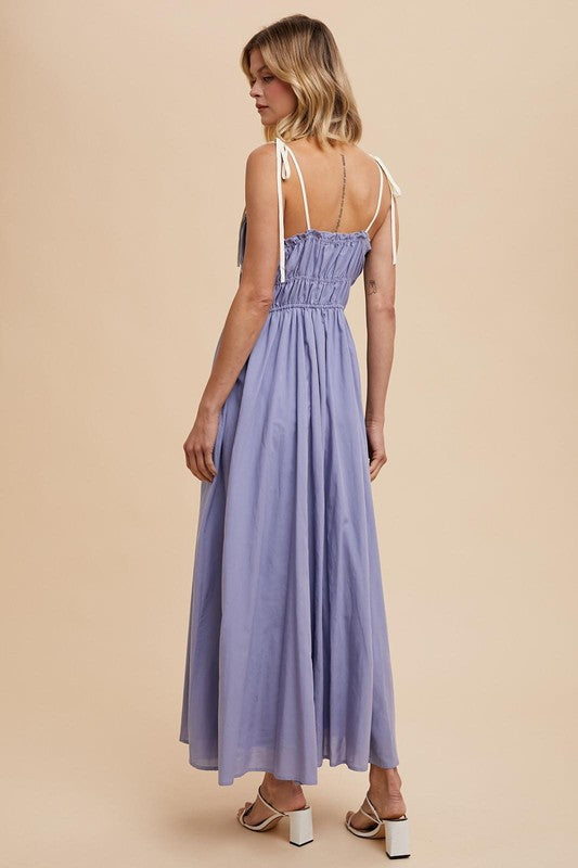 COTTON BLEND CONTRAST TRIM MAXI DRESS- in Eucalyptus- Final Sale