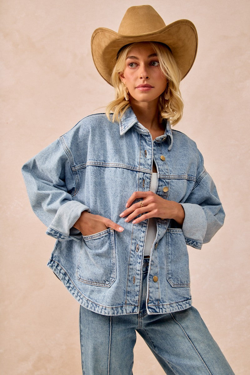 Washed Denim Jacket With Double Pocket Back Pleat (S-XL available)