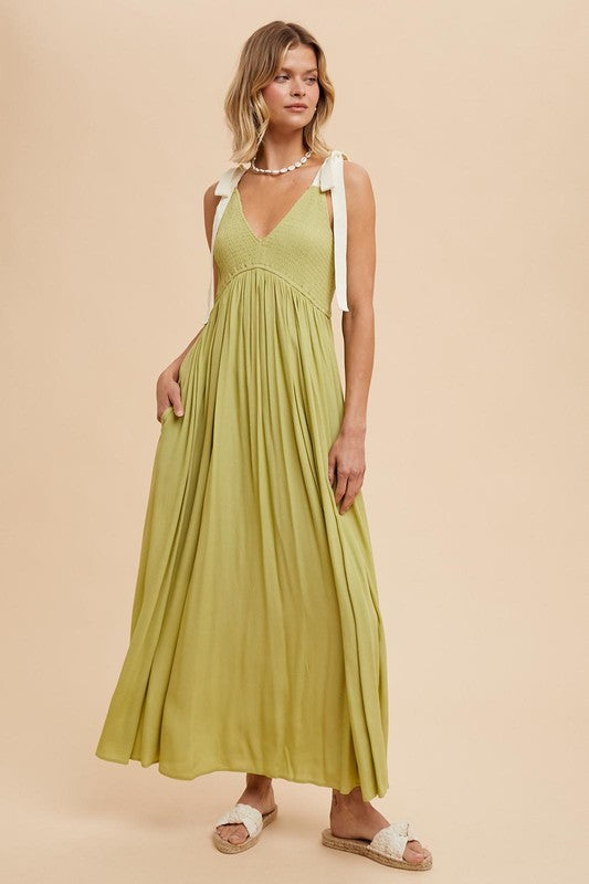 RIBBON STRAP MAXI DRESS in Moss- Final Sale