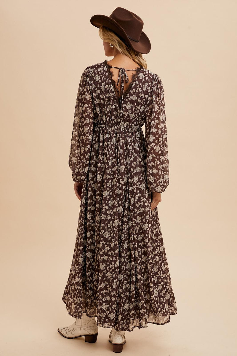 FLORAL LACE MAXI DRESS (Mocha)