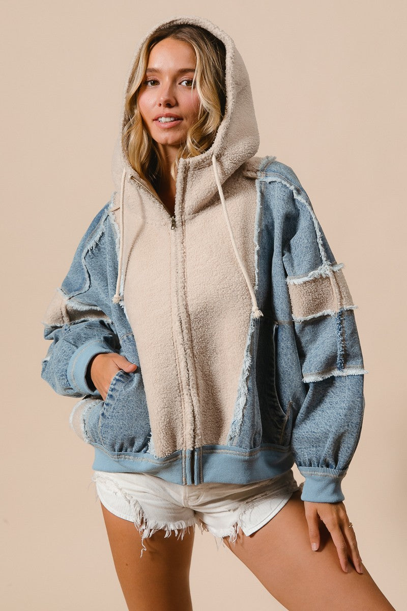 WASHED AND FLEECE MIX AND MATCH ZIP UP HOODIE (S-XL)