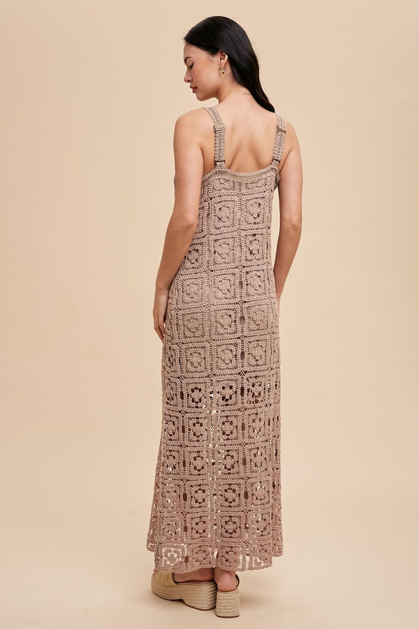 Cotton Crochet Maxi Tank Dress in Mushroom- Final Sale