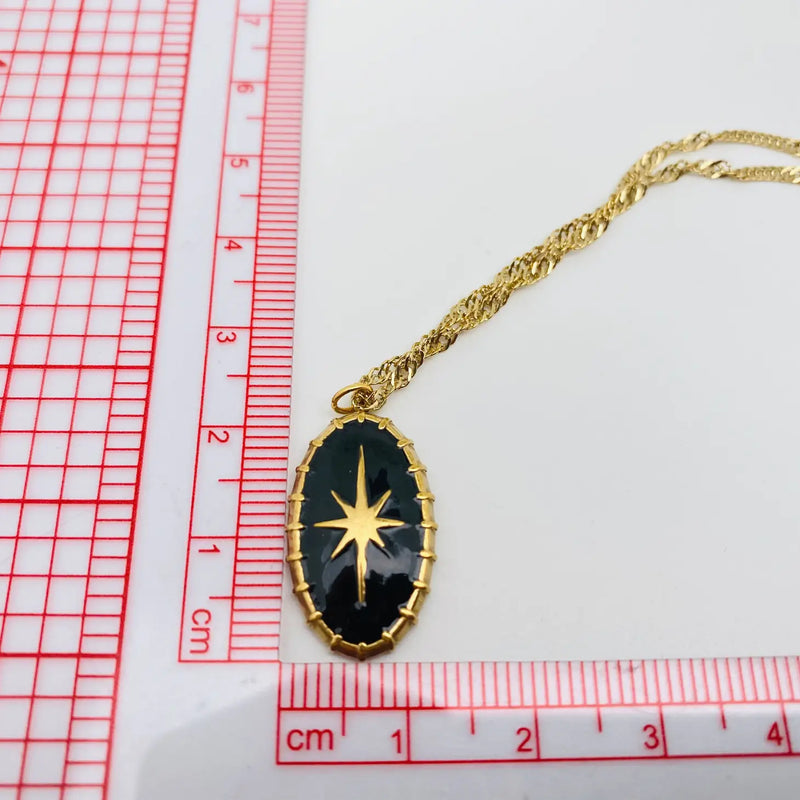 14k Gold-plated Black Enamel Star Pendant Necklace
