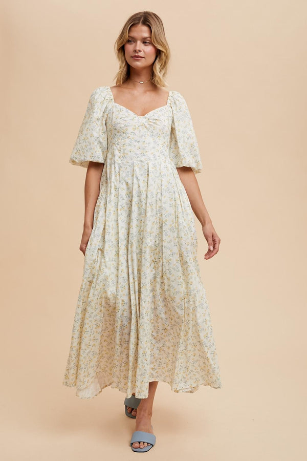 FLORAL COTTON MAXI DRESS in Daffodil- Final Sale