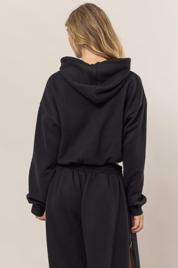 Bubble Hem Cropped Hoodie (Black)