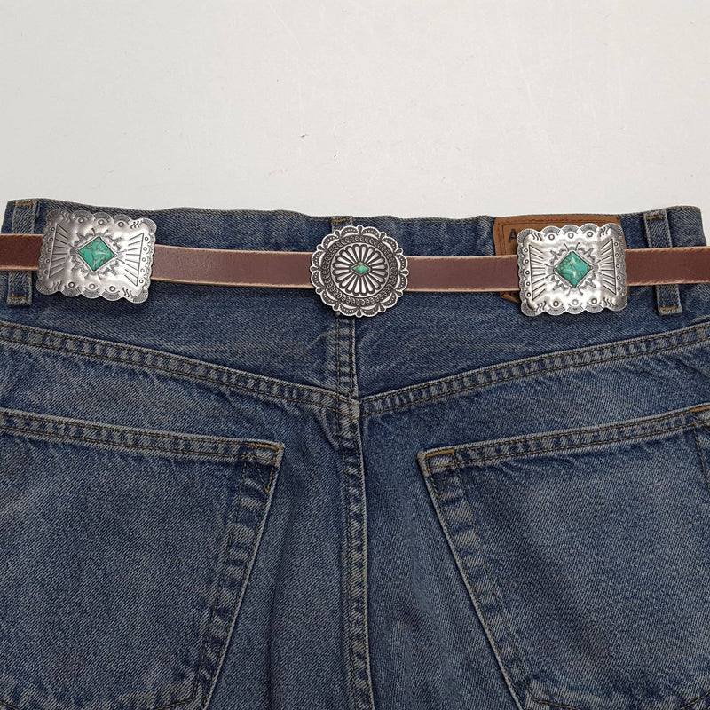 Western Genuine Distressed Leather belt Alternating Conchos - Comes (S-XL)