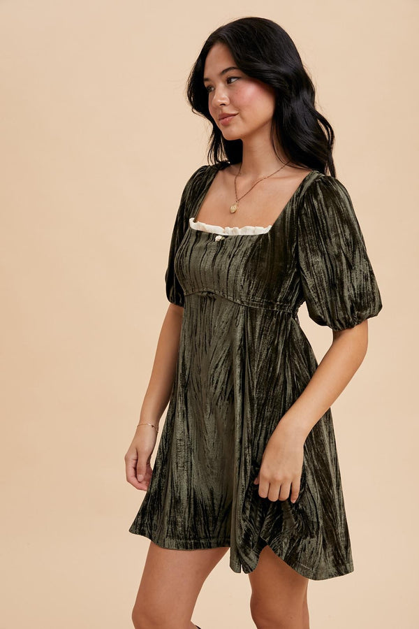 VELVET MILKMAID MINI DRESS