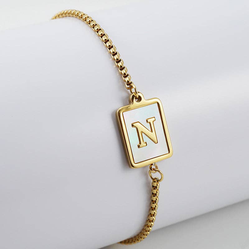 Gold-plated Shell Stainless Steel Initial Bracelets - Letters A-Z