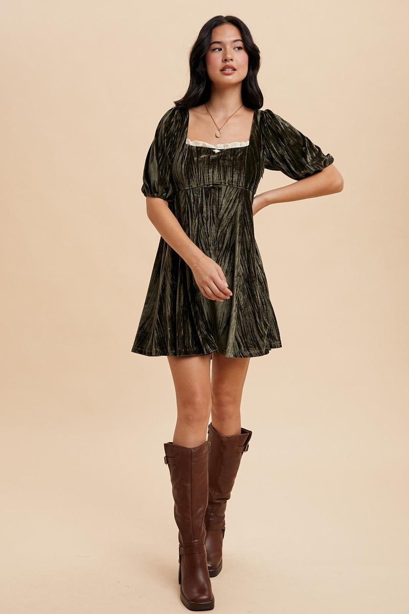 VELVET MILKMAID MINI DRESS