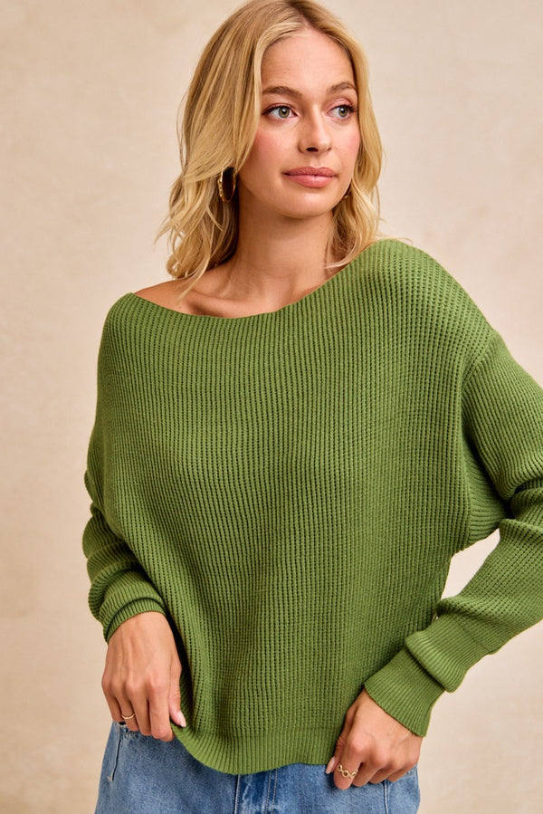 Olive Waffle Knit Off Shoulder Top (S-XL available)