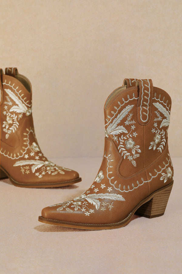 Corral Embroidered Boot in Dark Camel - MiiM Brand