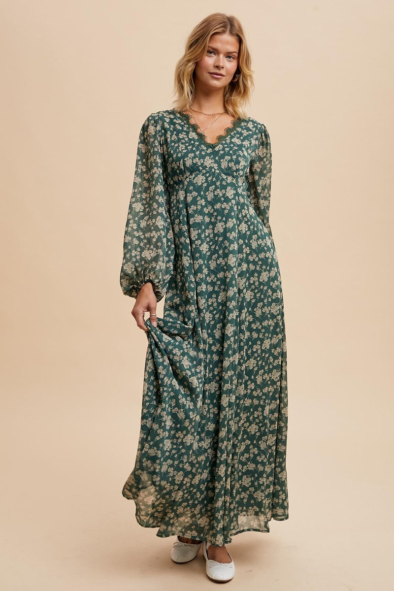 FLORAL LACE MAXI DRESS (Eucalpytus)