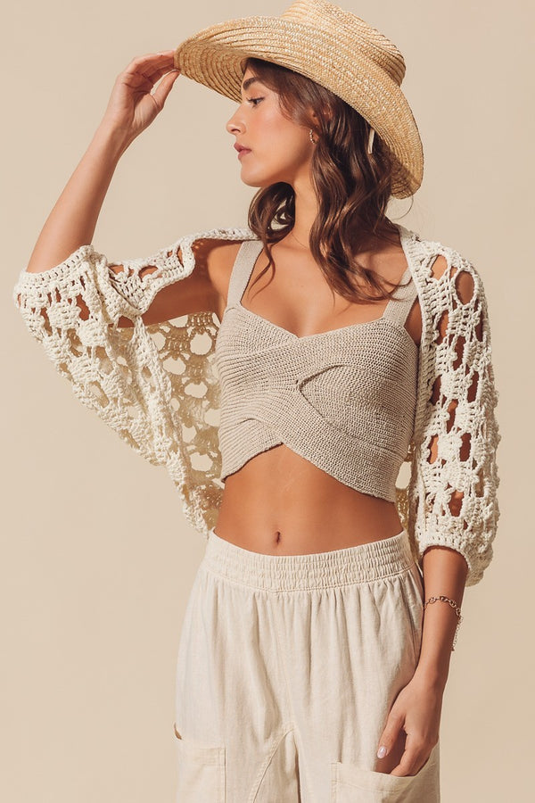 Open Net Crochet Summer Crop Shrug Cardigan (SIZE S-XL)