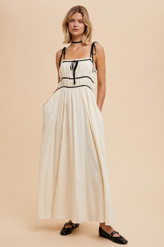 Contrast Trim Floral Maxi Dress in Buttermilk- Final Sale