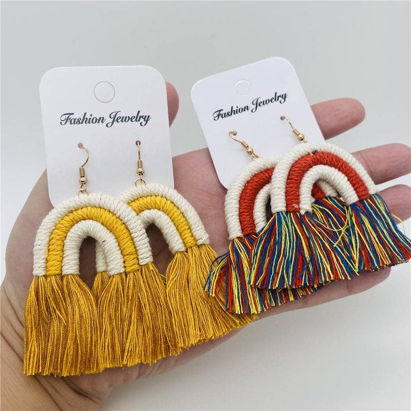 Rainbow Bohemian Fringed Earrings: Curry color