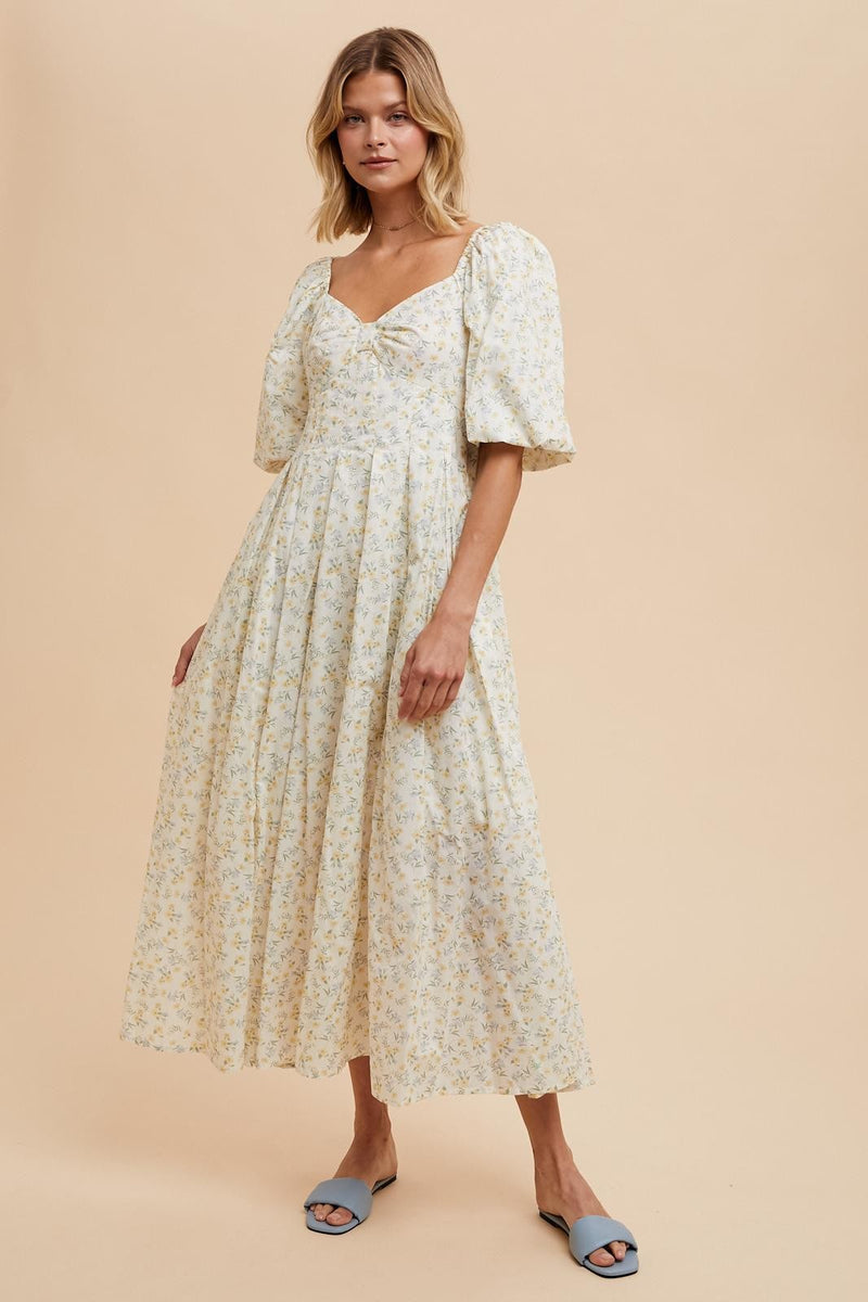 FLORAL COTTON MAXI DRESS in Daffodil- Final Sale