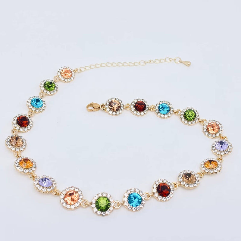 Colored Rhinestone Chain Choker Necklace