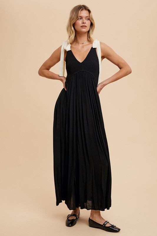 RIBBON STRAP MAXI DRESS in Black- Final Sale