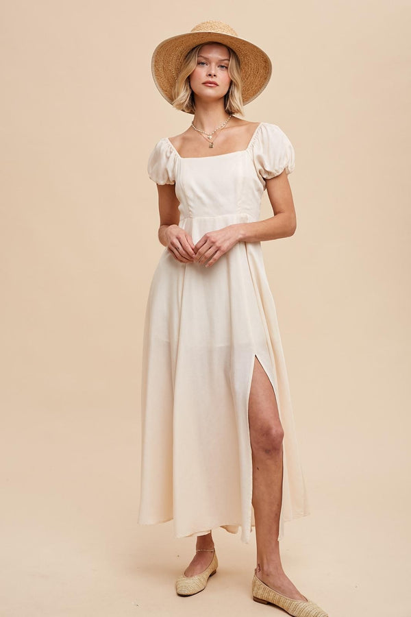 TENCEL LINEN MAXI DRESS WITH CORSET BACK in Almond