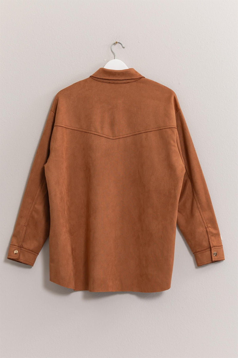 Oversized Suede Shirt With Pocket (Camel)