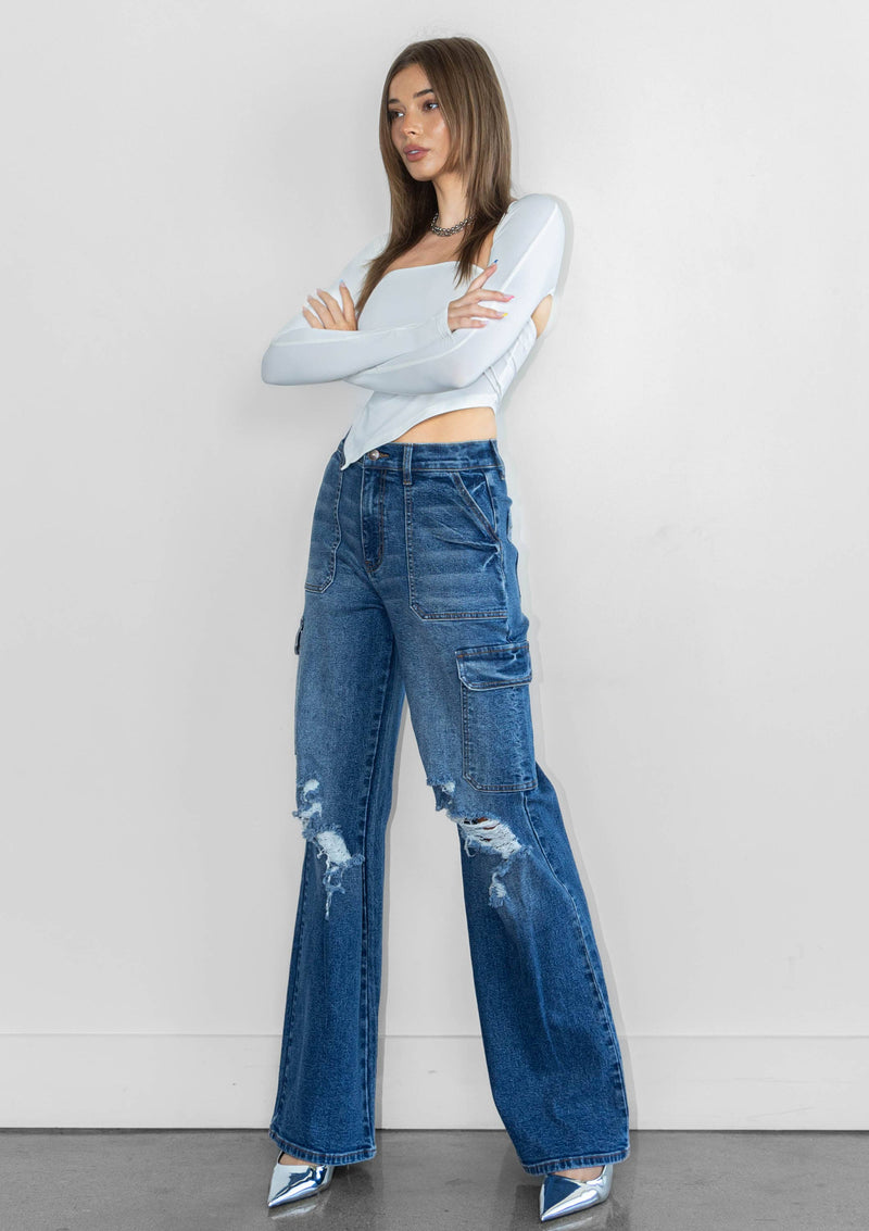 Big Pockets Wide Leg Cargo Jeans - Vibrant MIU